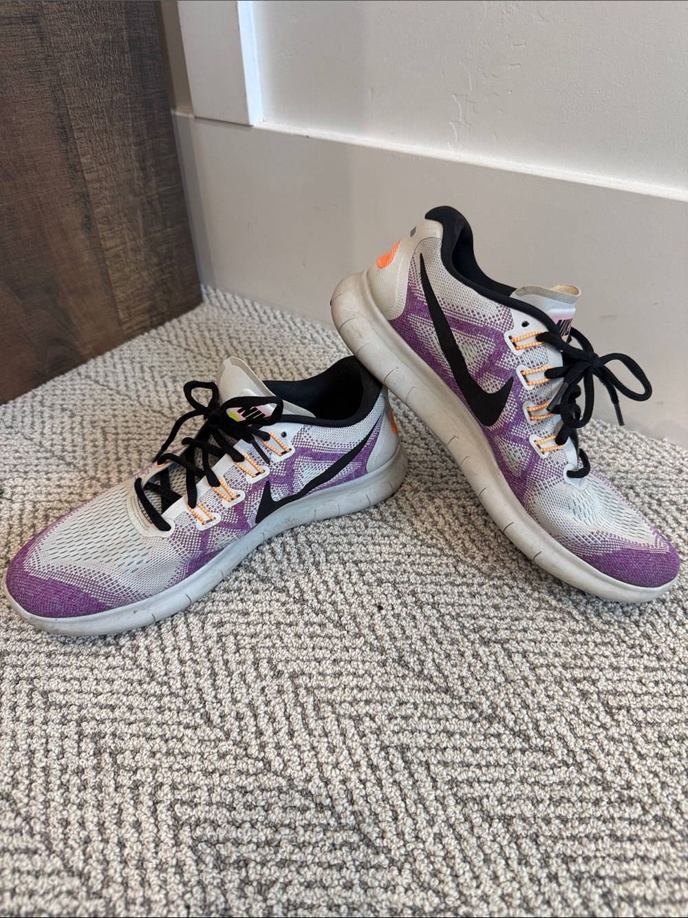 Nike Women's Purpler, White and Black Running Shoes with Orange Accents